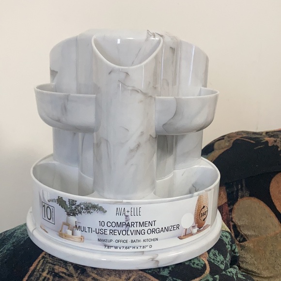 Relisted 10 compartment multi use revolving organizer faux marble look - Picture 7 of 12